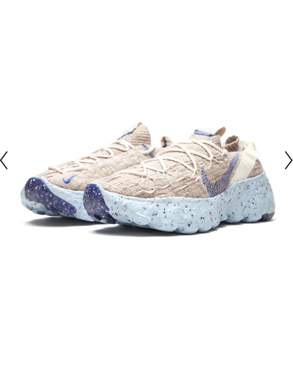 Nike Space Hippie Sneakers in Beige, Light & Dark Blue.